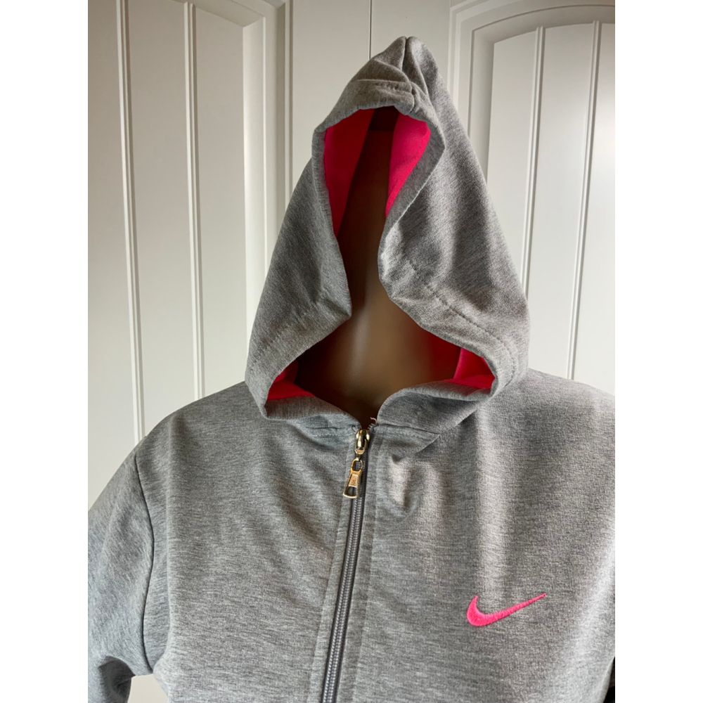 Nike Women's Gray Full Zip Hoodie Size 16 Yas Hot Pink Embroidered Logo Athletic - Picture 2 of 12